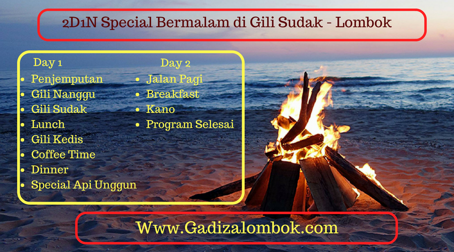 Paket 2D1N (Spesial Bermalam di Pulau Sunyi Gili Sudak- Lombok)